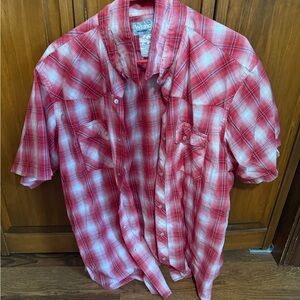 Wrangler Men's Casual Red and White Plaid Shirt